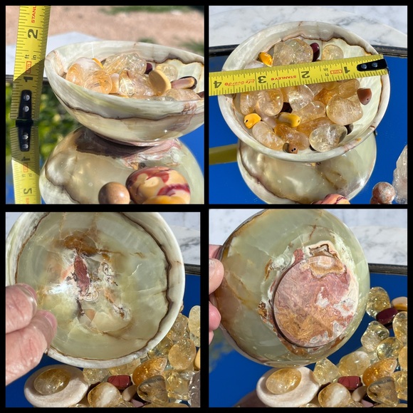 Smoky Quartz point, Mookite Jasper Heart, Green & Yellow Acorns, Onyx Bowl - Picture 15 of 17